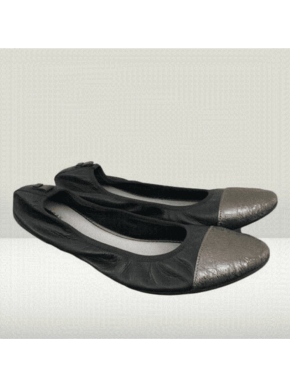 Rudsak Black Leather Metallic Cap Toe Ballerina Flats
